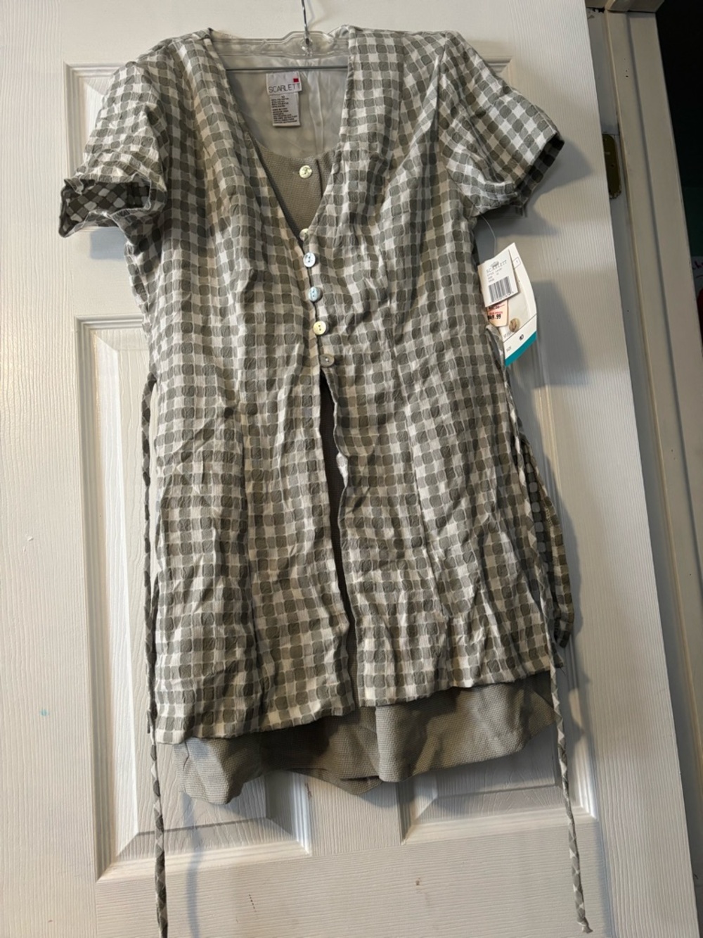 Scarlett Gray and White Gingham Short Sleeve and shorts outfit 1980s/90s